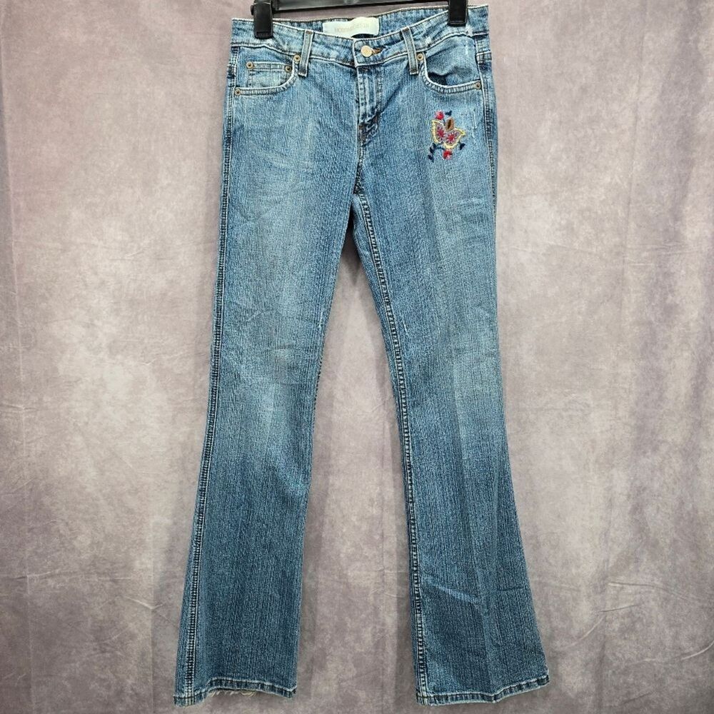 Mossimo Supply Co Denim Blue Jean Flare Bottoms Floral Pants Junior Size 7